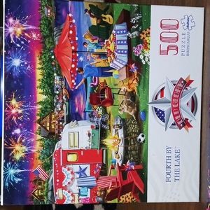 500 Piece Jigsaw Puzzle Family Friends FOURTH BY THE LAKE by Buffalo